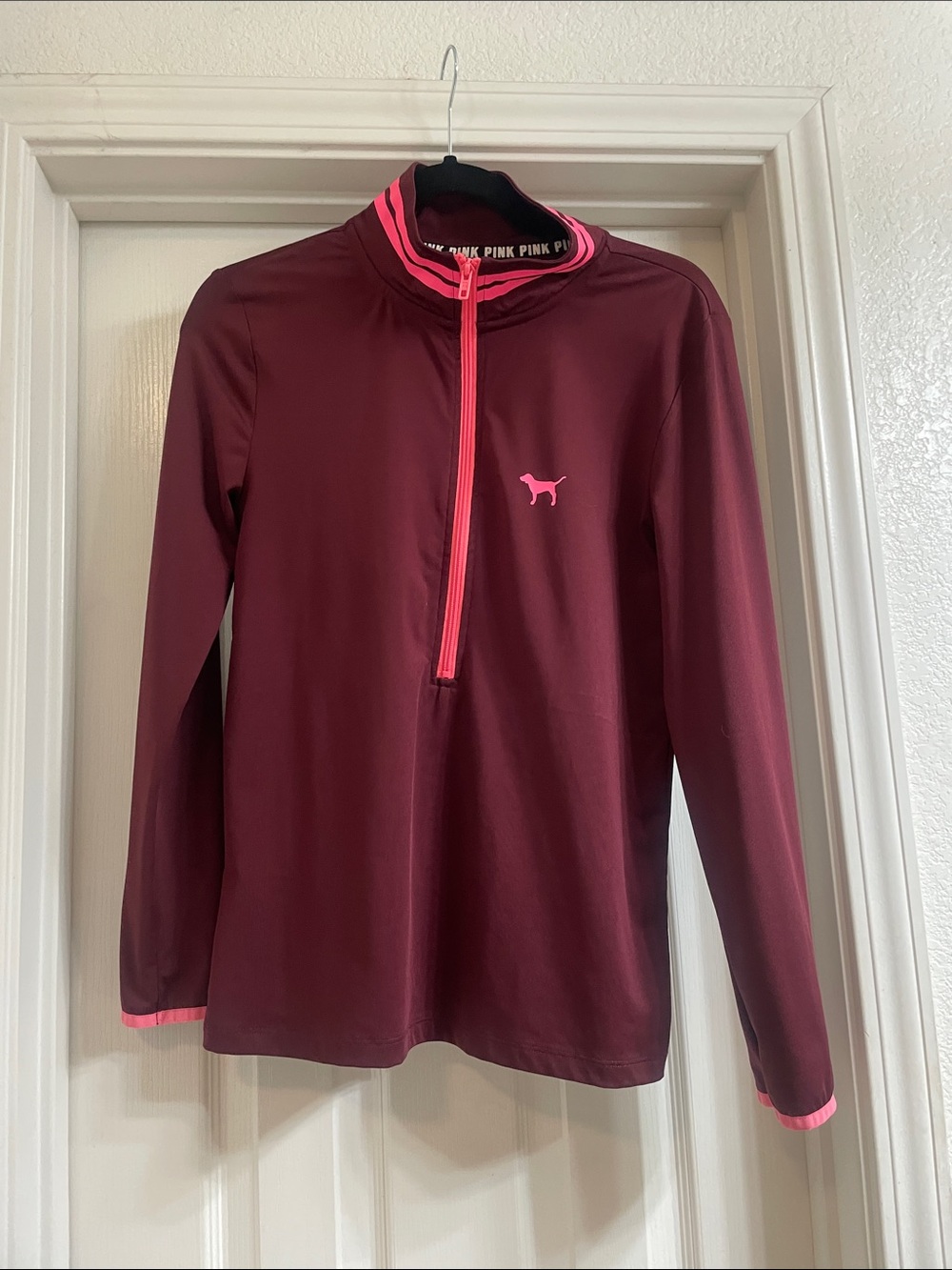 PINK Victoria's Secret Burgundy Pullover with Pink Trim size medium